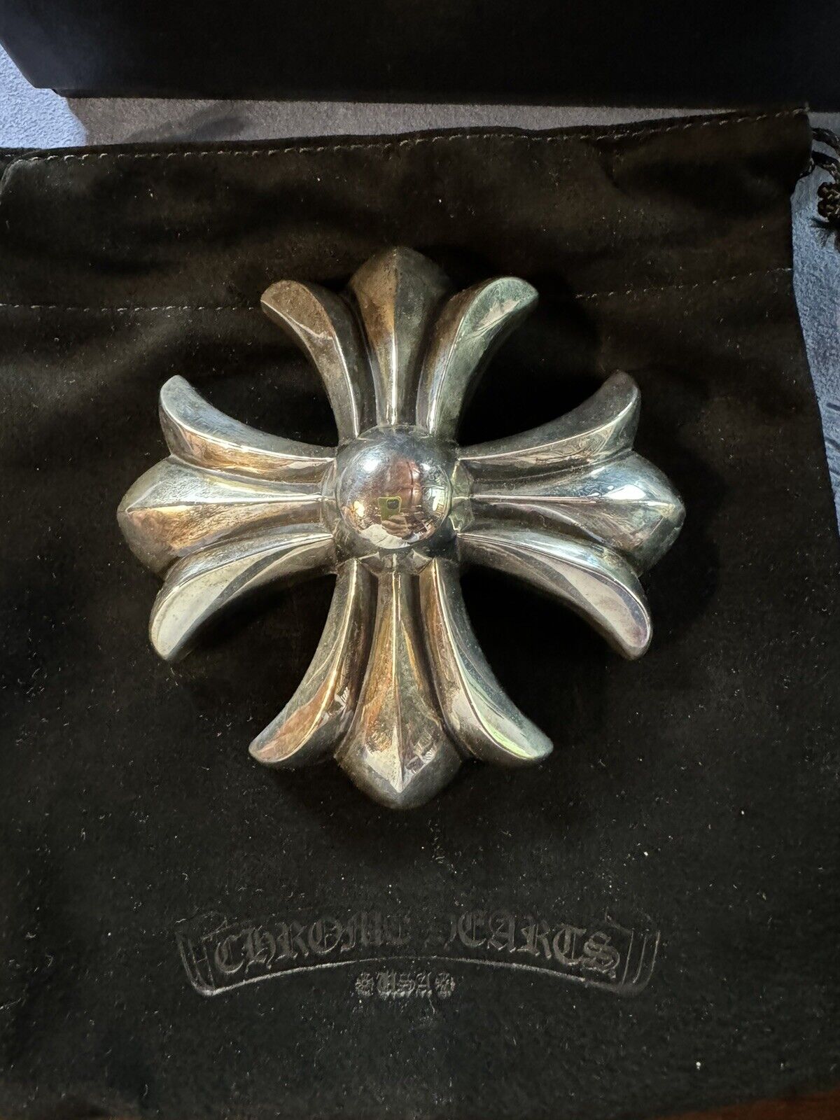 CHROME HEARTS Large Heavy Silver Paper Weight W/Original Suede Pouch And Box