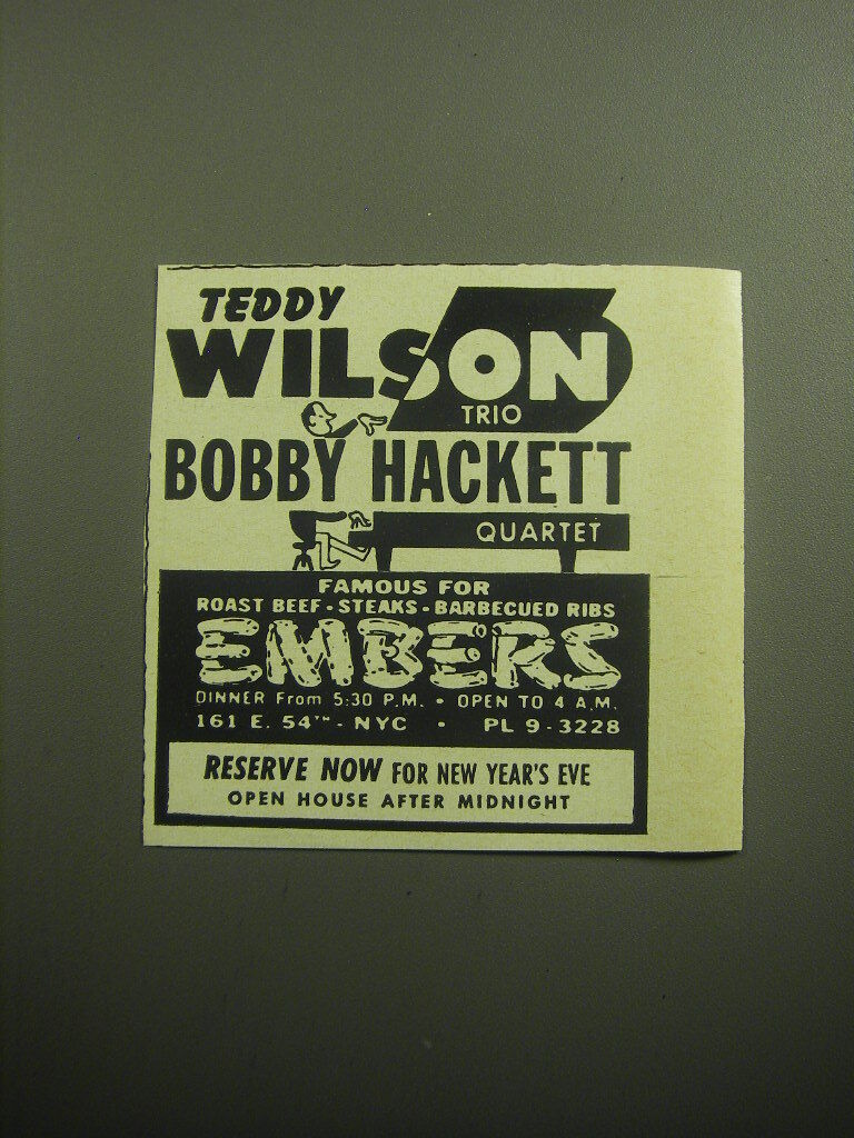1958 Embers Restaurant Ad - Teddy Wilson Trio Bobby Hackett Quartet