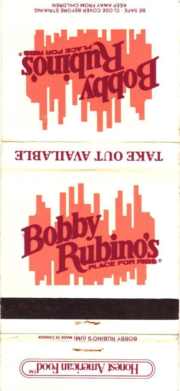 Bobby Rubino\'s, Place For Ribs, Take Out Available Vintage Matchbook Cover