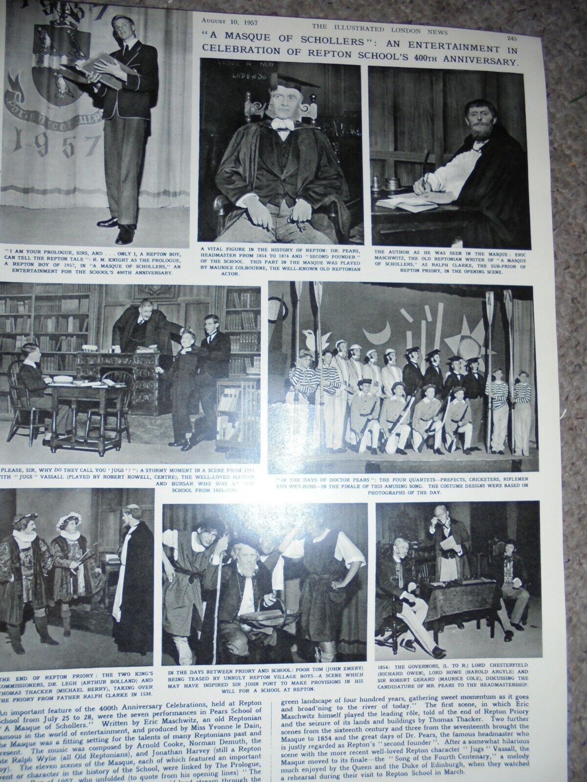 Photo article Repton School perform a Masque of Schollers 1957 ref AJ