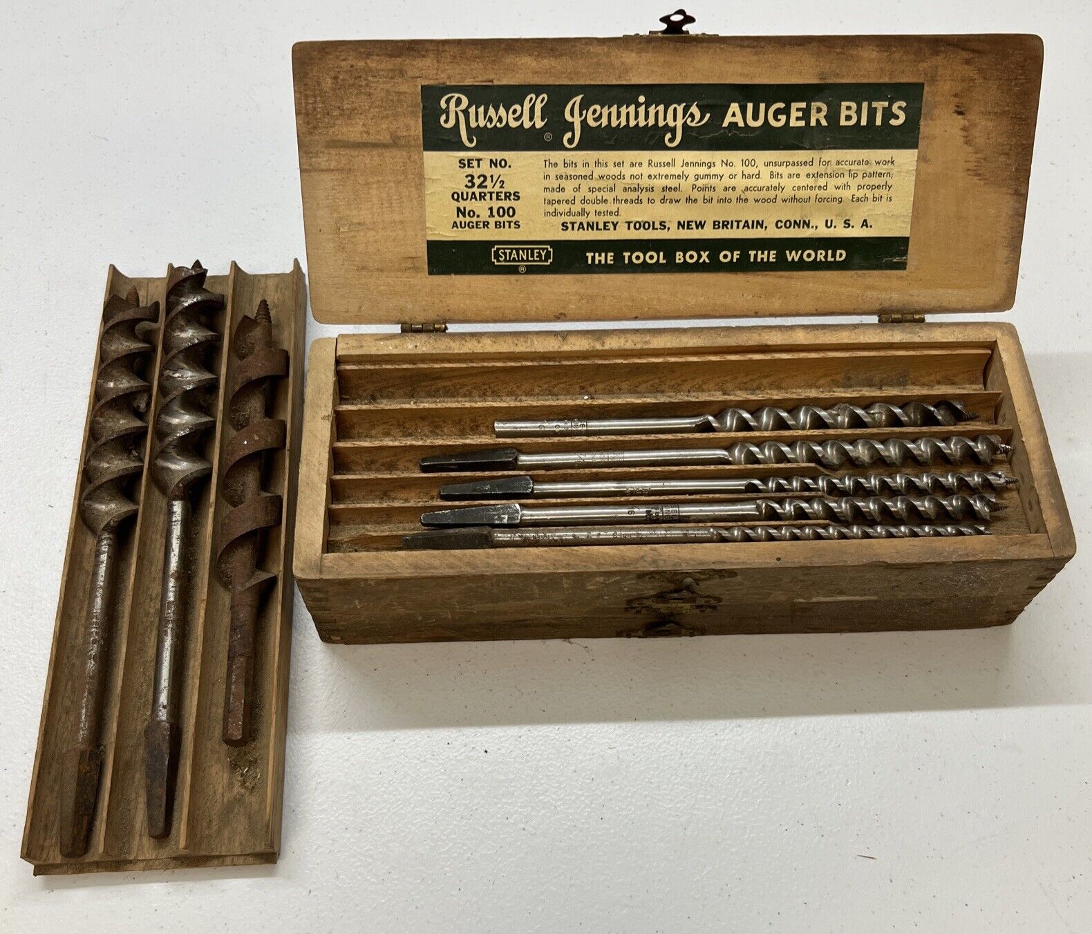 Vintage 12 Piece Set Stanley Russell Jennings Auger Drill Brace Bits Boxed