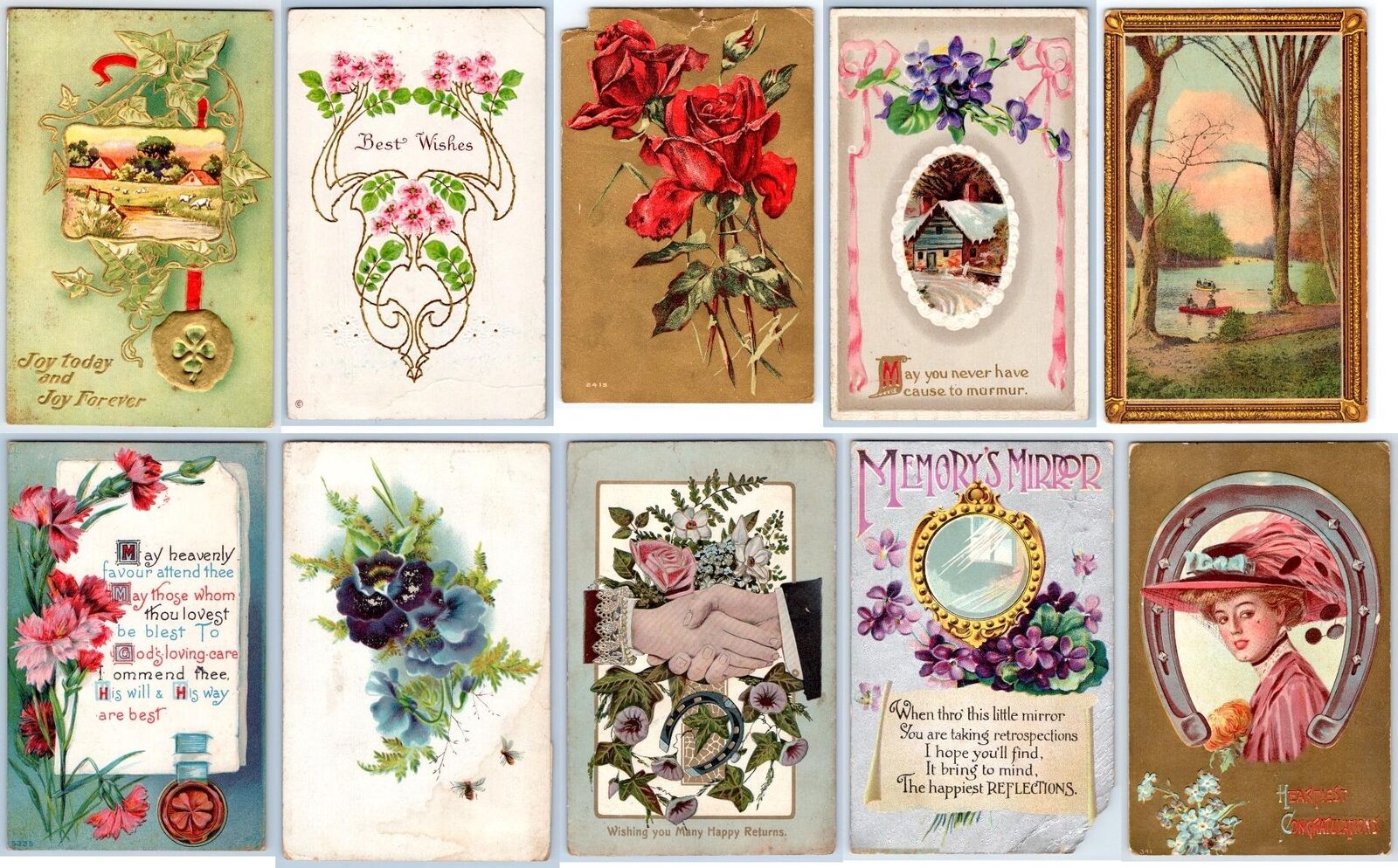 LOT/10 ANTIQUE GREETINGS VINTAGE POSTCARDS EARLY 1900\'s CONDITION VARIES #22