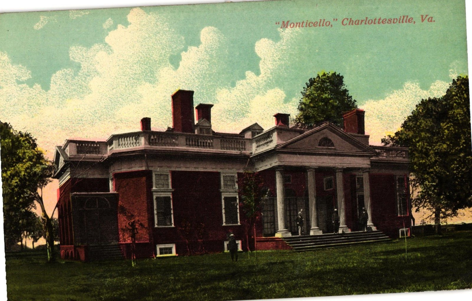 Facade & Lawn of Monticello Charlottesville VA Divided Unused Postcard c1915