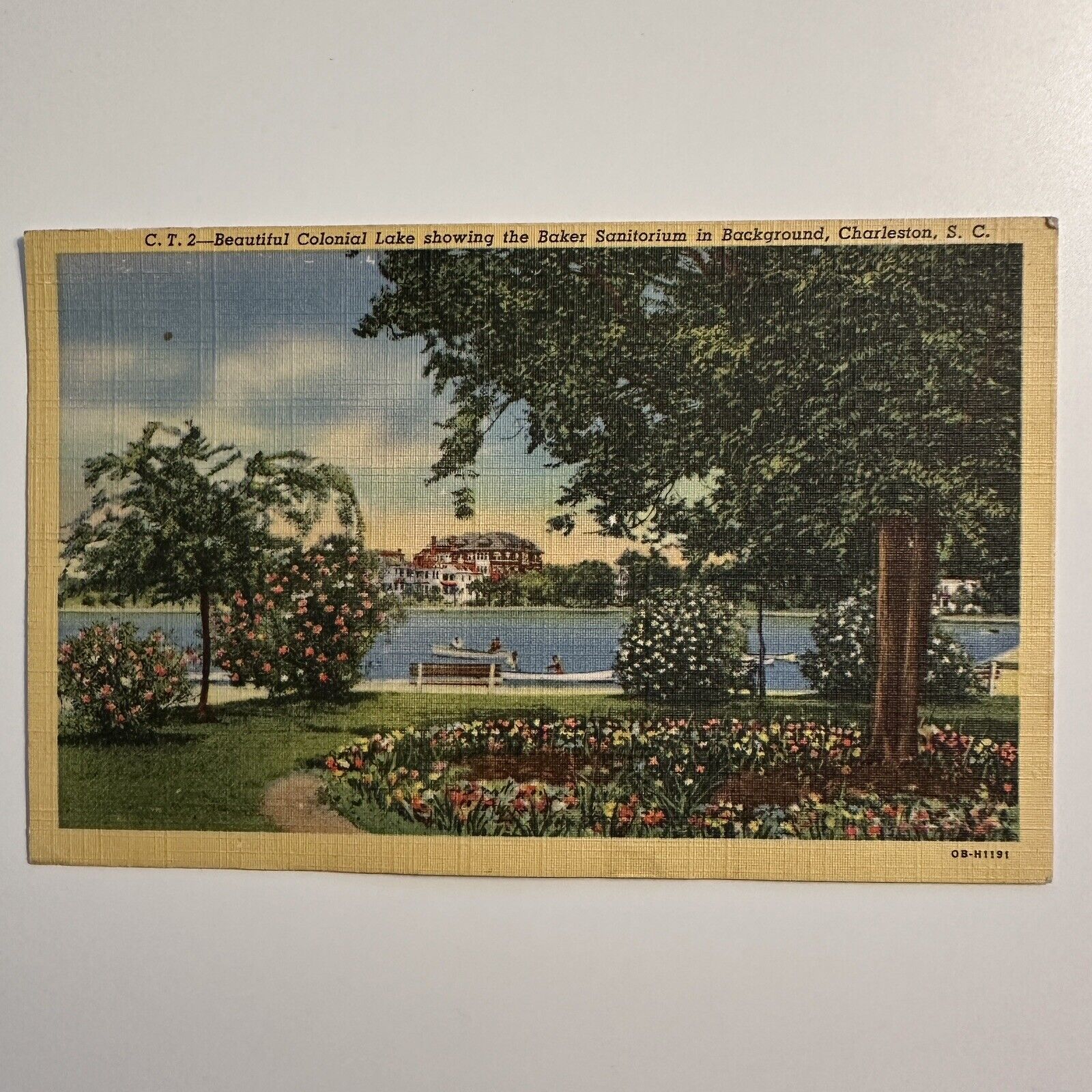 Postcard Colonial Lake Charleston South Carolina Baker Sanitorium Postmark 1947