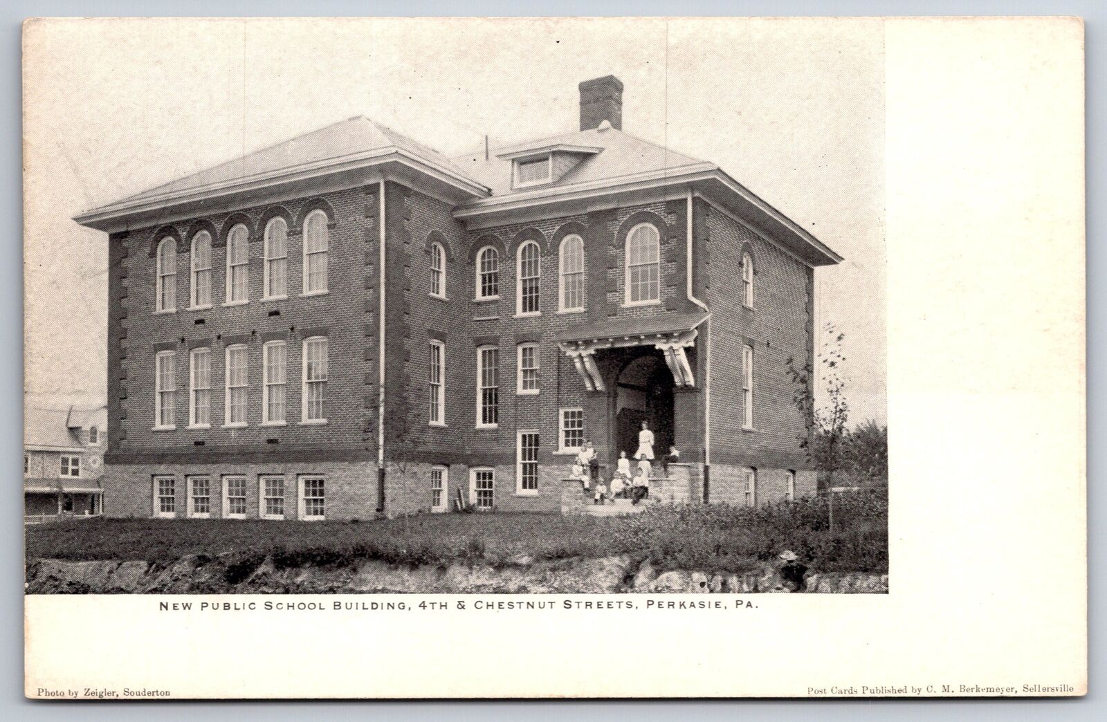 Perkasie Pennsylvania~Public School Buildings~P&R Railroad Depot~c1910 PC