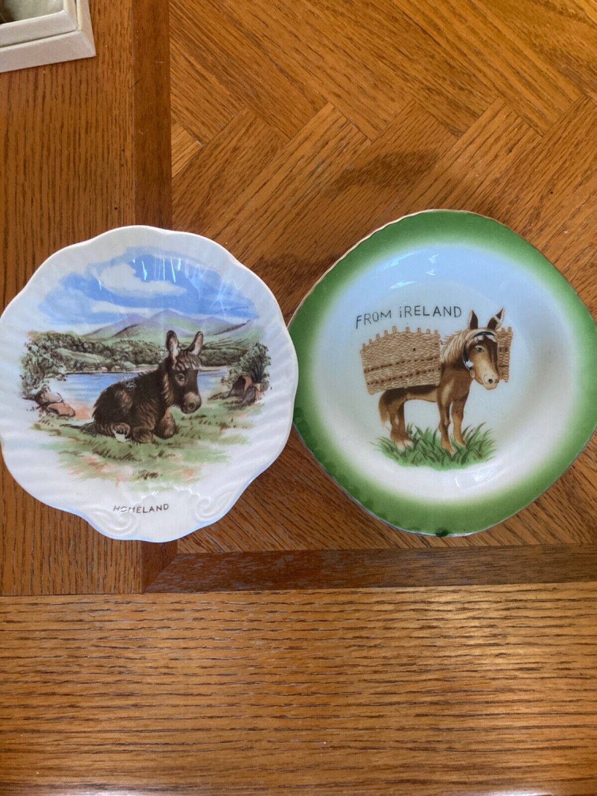 Irish souvenir plates/tiny dishes with burros (Royal Tara 