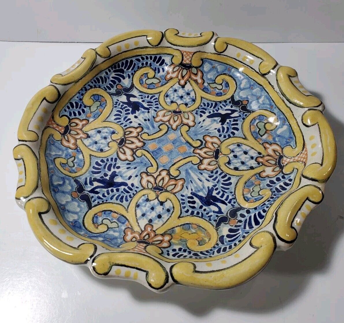 Uriarte Talavera Ceramic Bowl Plate Mexico Signed Handpainted Vintage Decorative