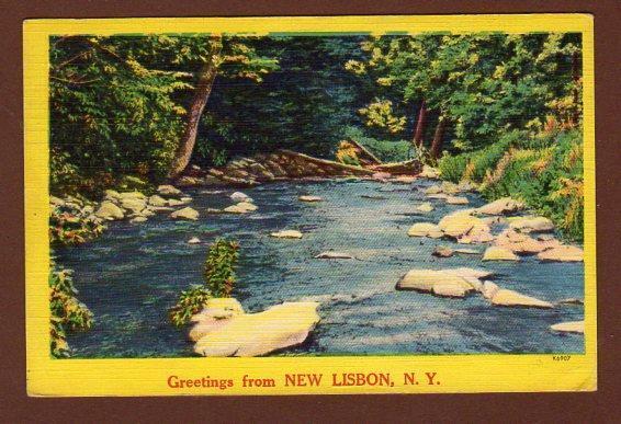 1954 GREETINGS FROM NEW LISBON NY NEW YORK VINTAGE LINEN POSTCARD