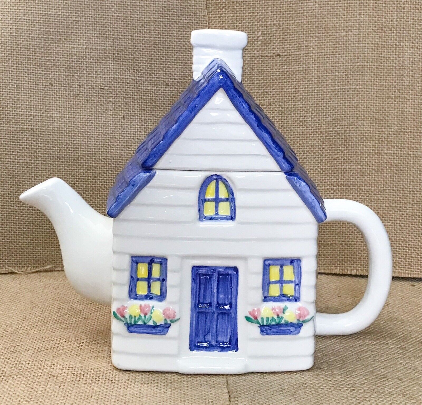 Vintage Hallmark Home Towne White House Cottage Teapot Cottagecore
