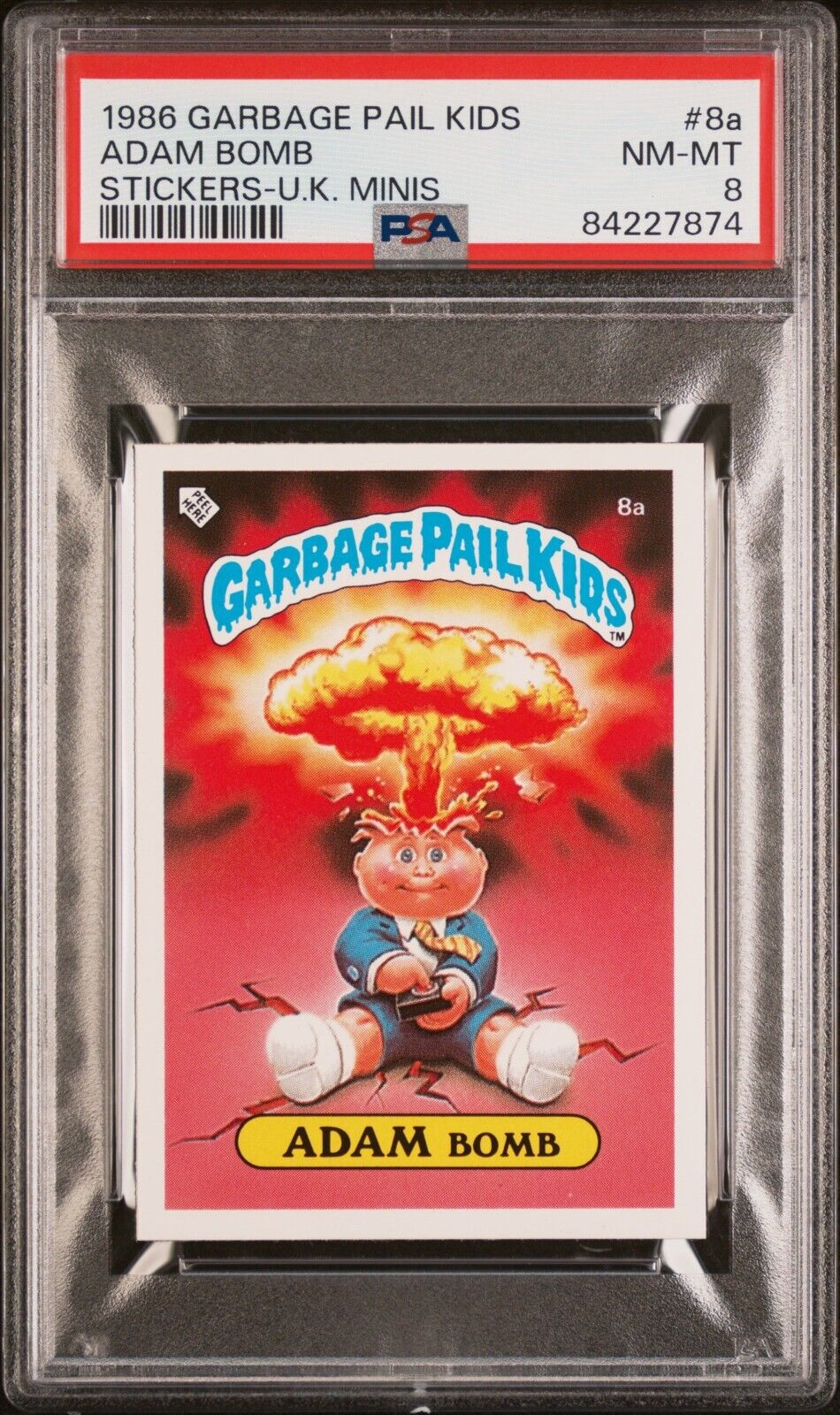 1986 Garbage Pail Kids OS1 Series 1 UK Mini ADAM BOMB 8a Card PSA 8 NM-MT