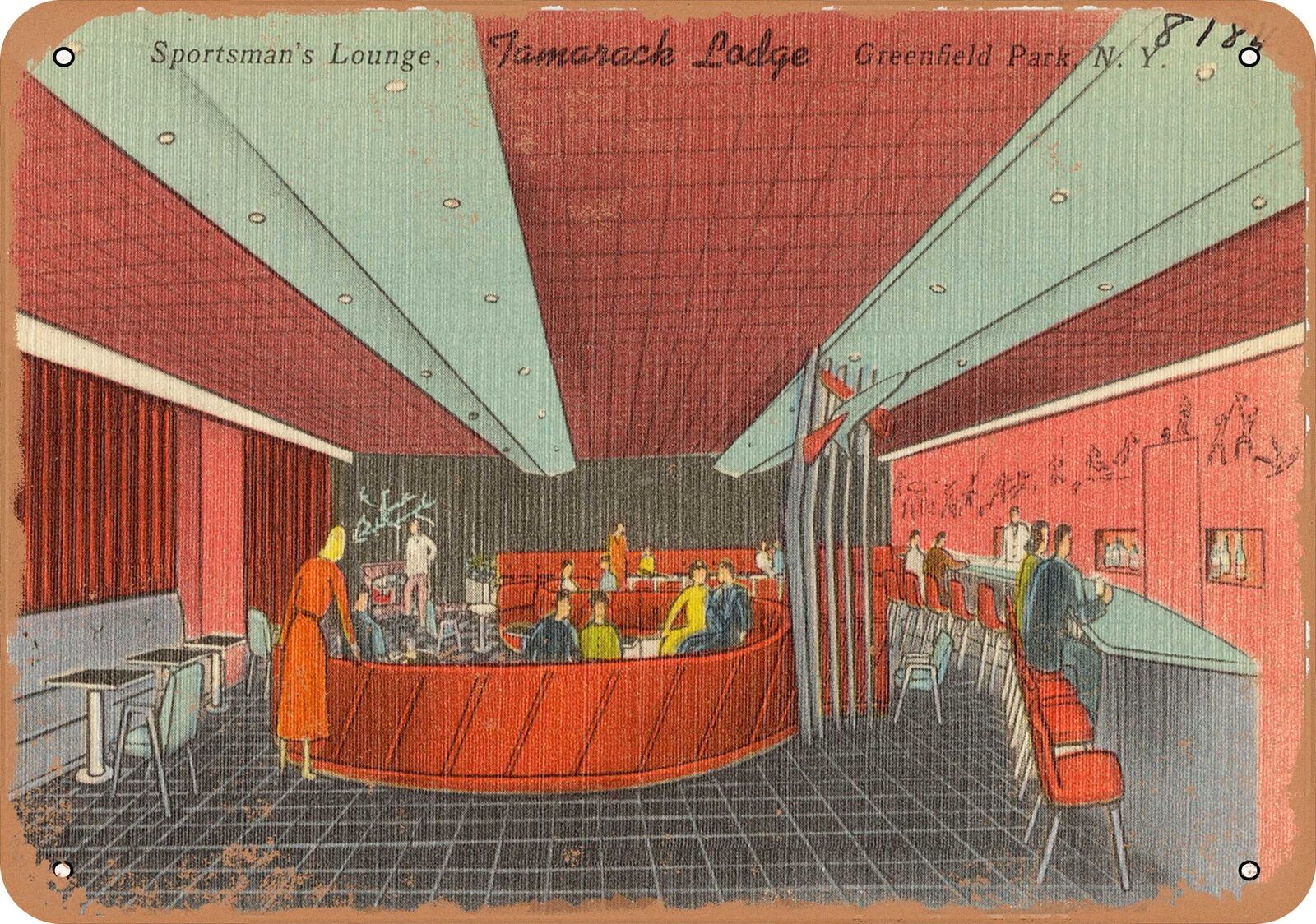 Metal Sign - New York Postcard - Tamarack Lodge. Sportsman's Lounge, Greenfield