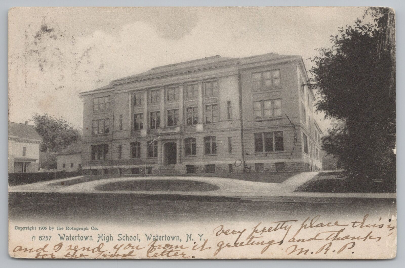 Watertown New York~Watertown High School B&W Card~Vintage Postcard