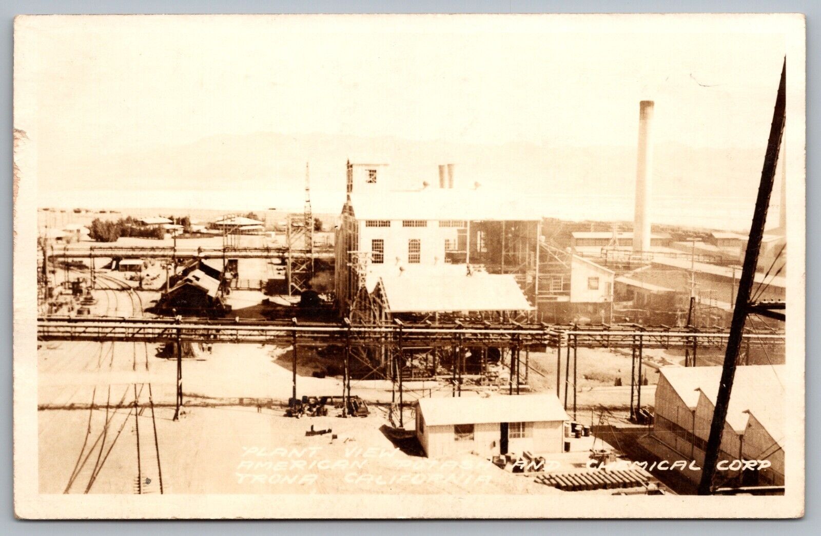 Postcard RPPC Plant View American Potash & Chemical Corp Trona CA Searles Lake
