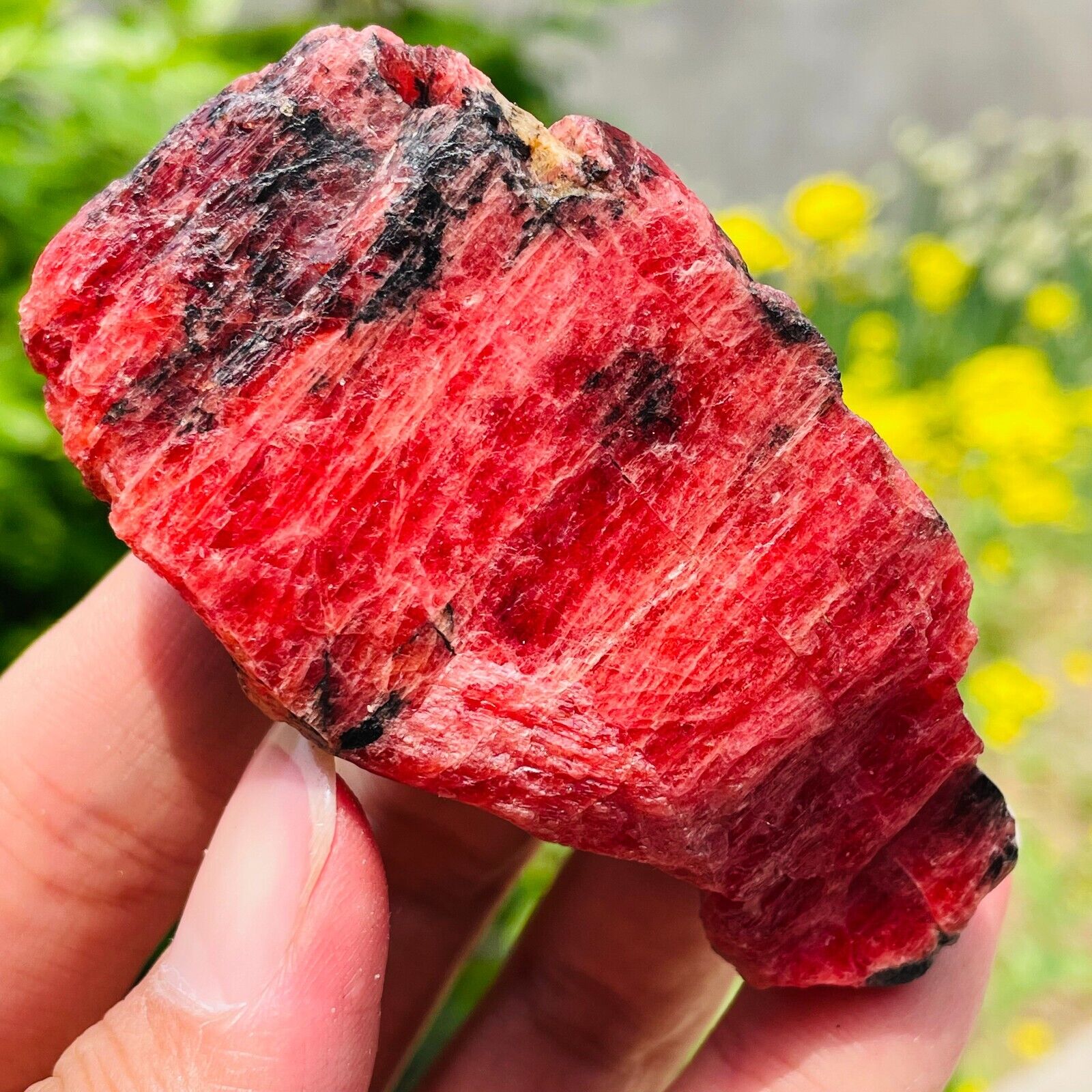171g Large Natural Pink Red Rhodonite Quartz Crystal Gemstone Rough Specimen