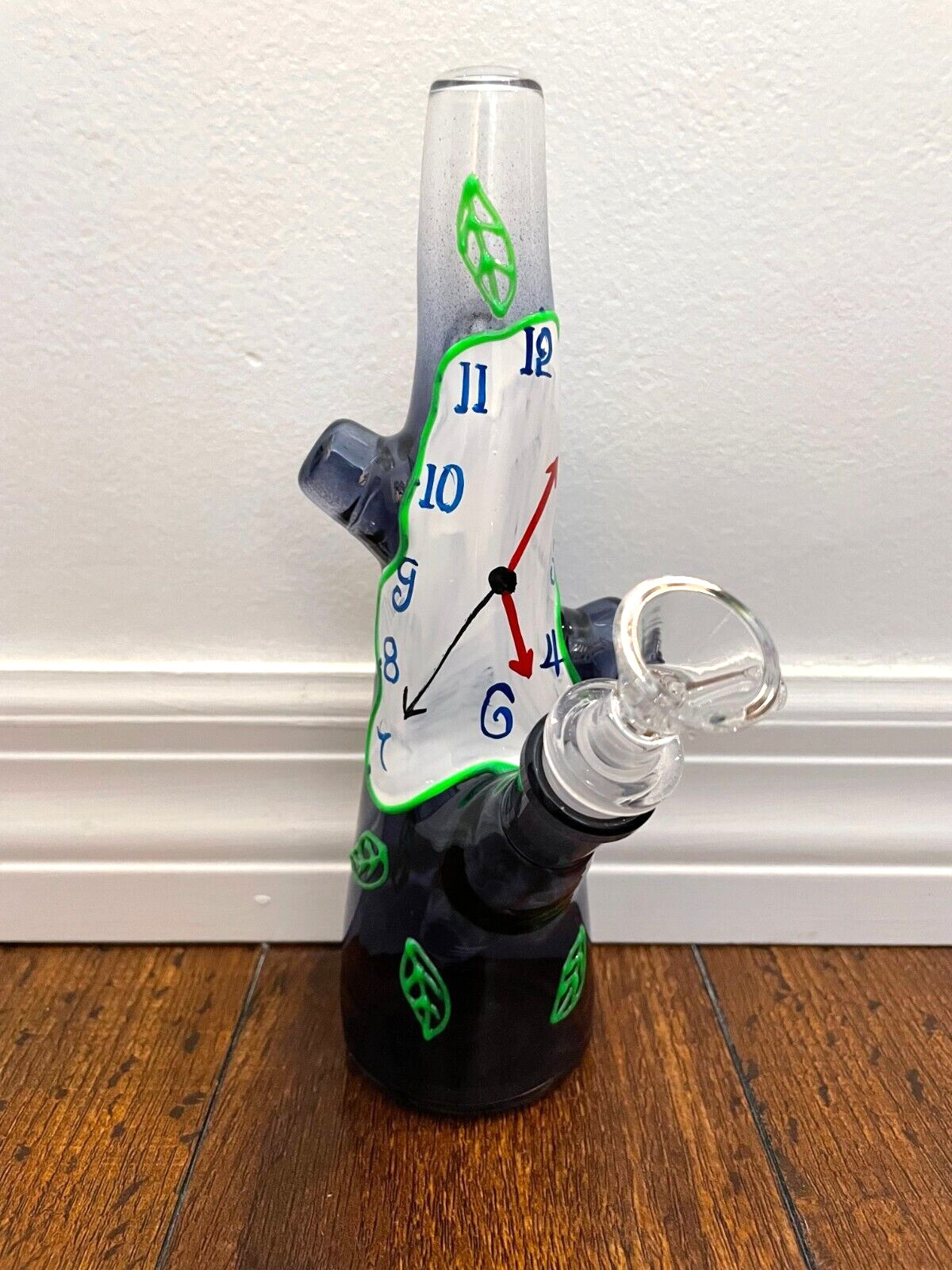 9” Premium Glass Water Pipe Glow in Dark Melting Clock Trunk 14mm