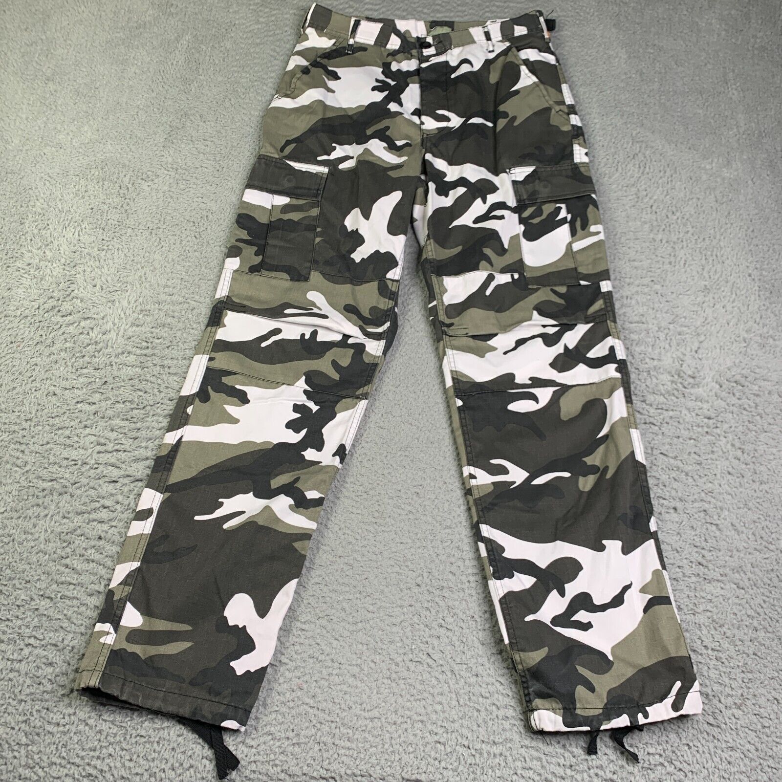 US Military Woodland Camouflage Pants White Gray Small Adjustable Mens
