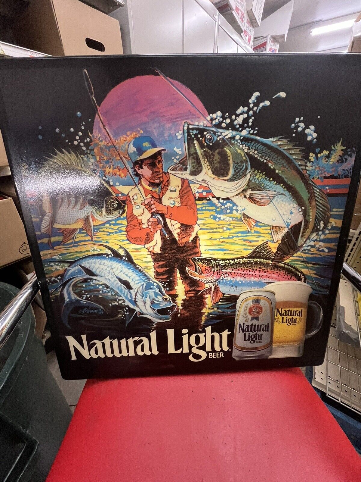 VTG 88 BUD NATURAL LIGHT BEER BASS TROUT FISHING FISH FRY IN MOTION BAR SIGN