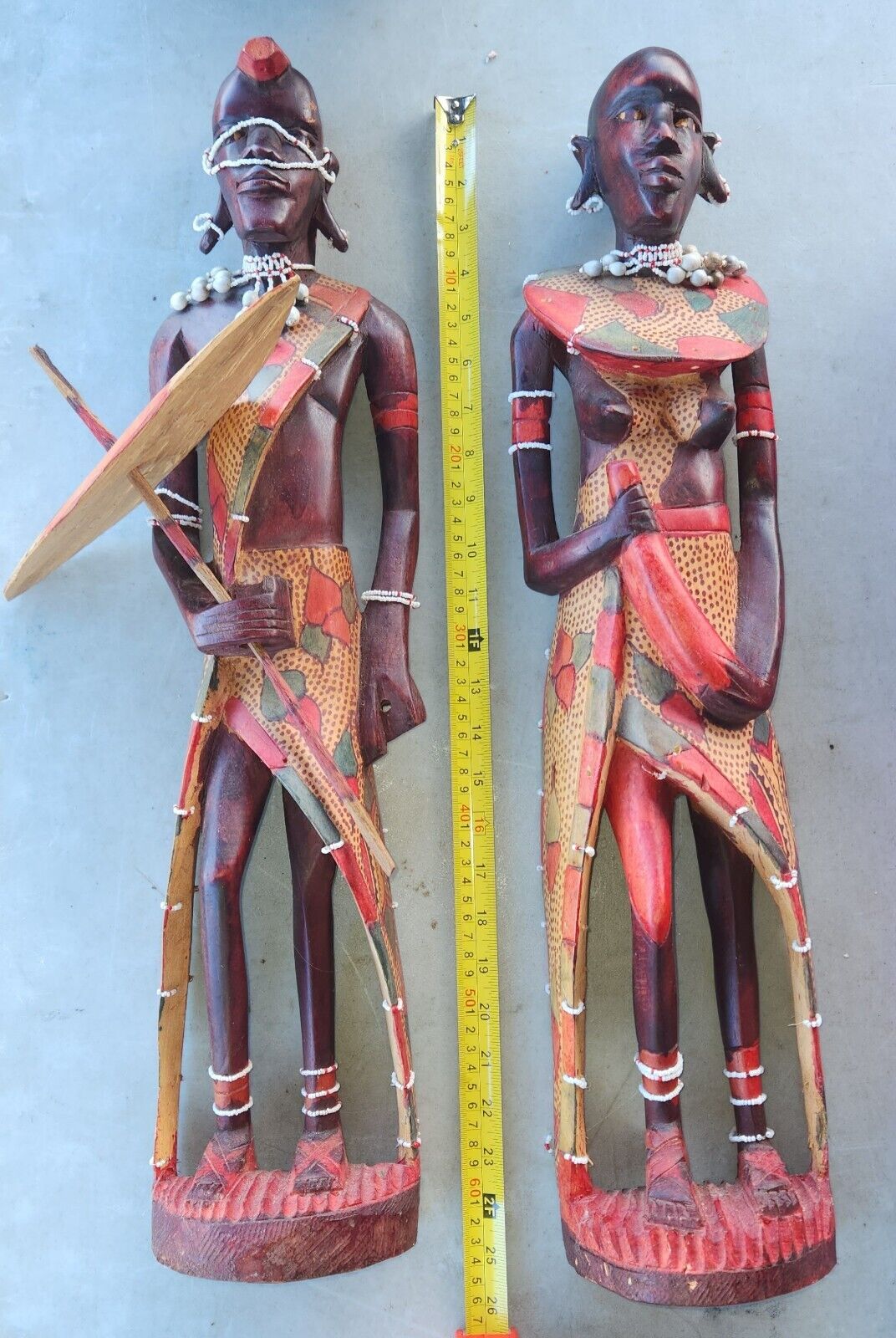 2 pcs Hand Carved Wooden African Tribal Figures 26” MAN & WOMAN 