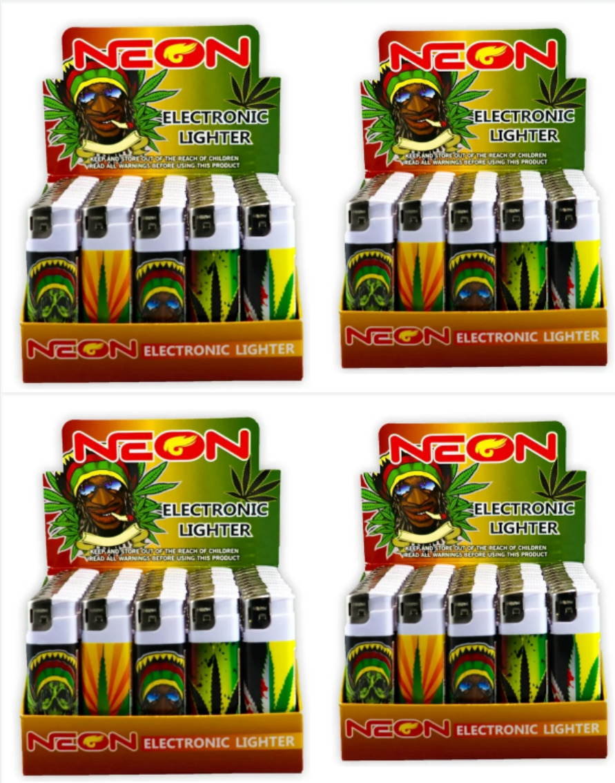 Rasta Neon Electronic Disposable Lighters, (Pack of 200)