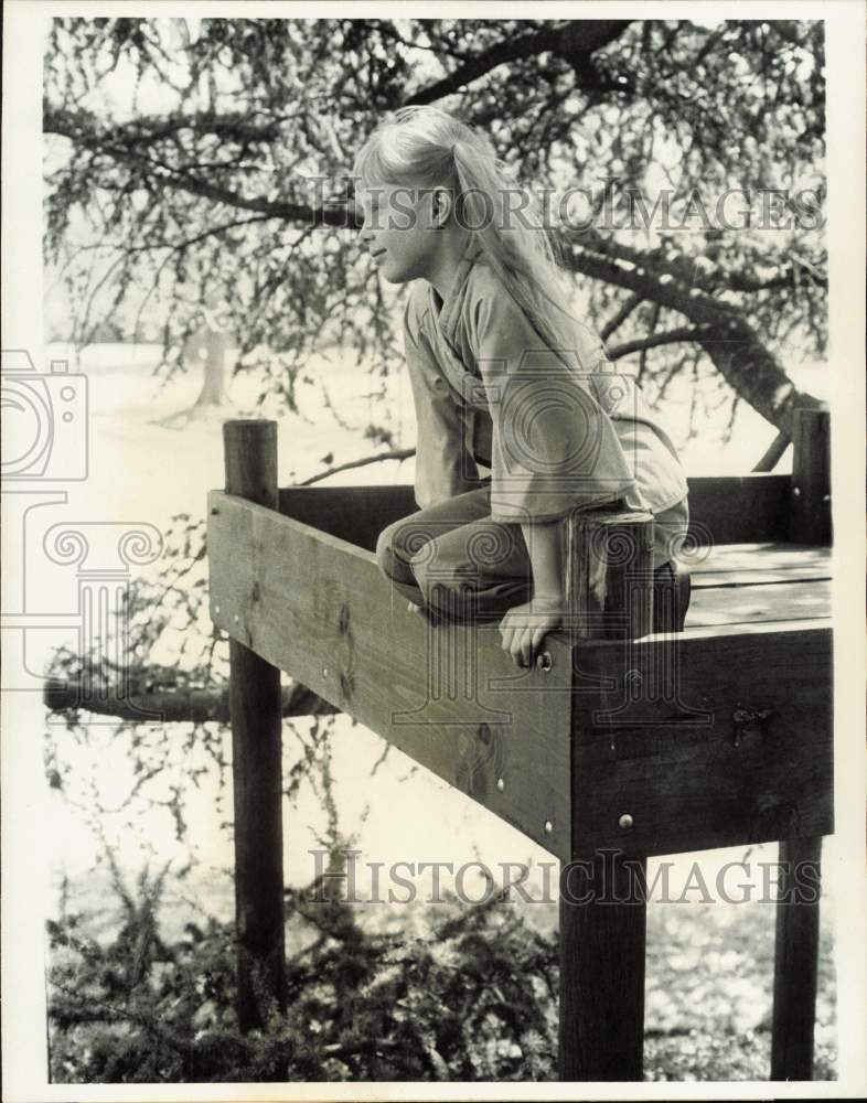 1977 Press Photo Amy Carter in her tree house at the White House, Washington, D.