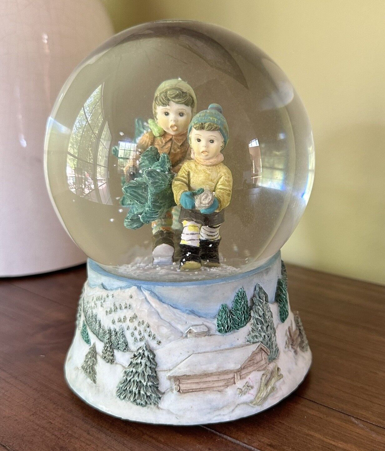Vintage Berta Hummel Snow Globe Music Box Tree Trimming Time Winter Wonderland