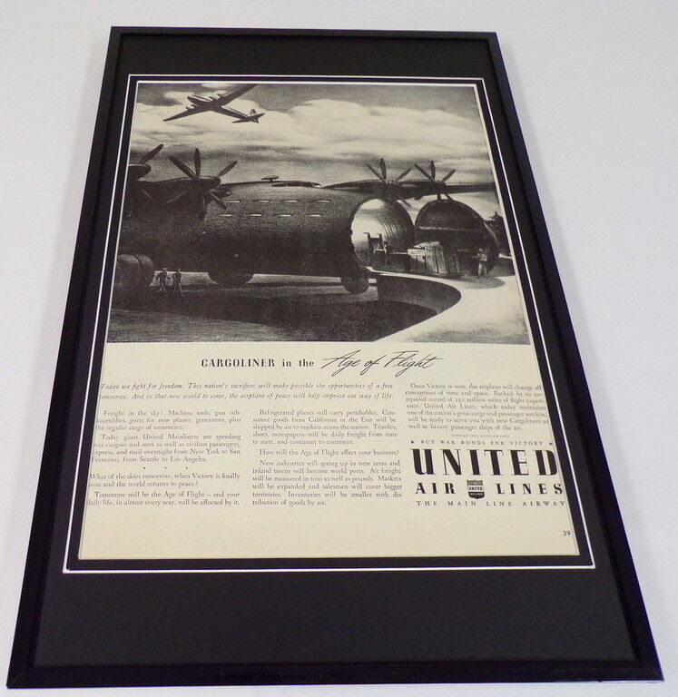 1942 United Airlines Framed 11x17 ORIGINAL Vintage Advertising Poster