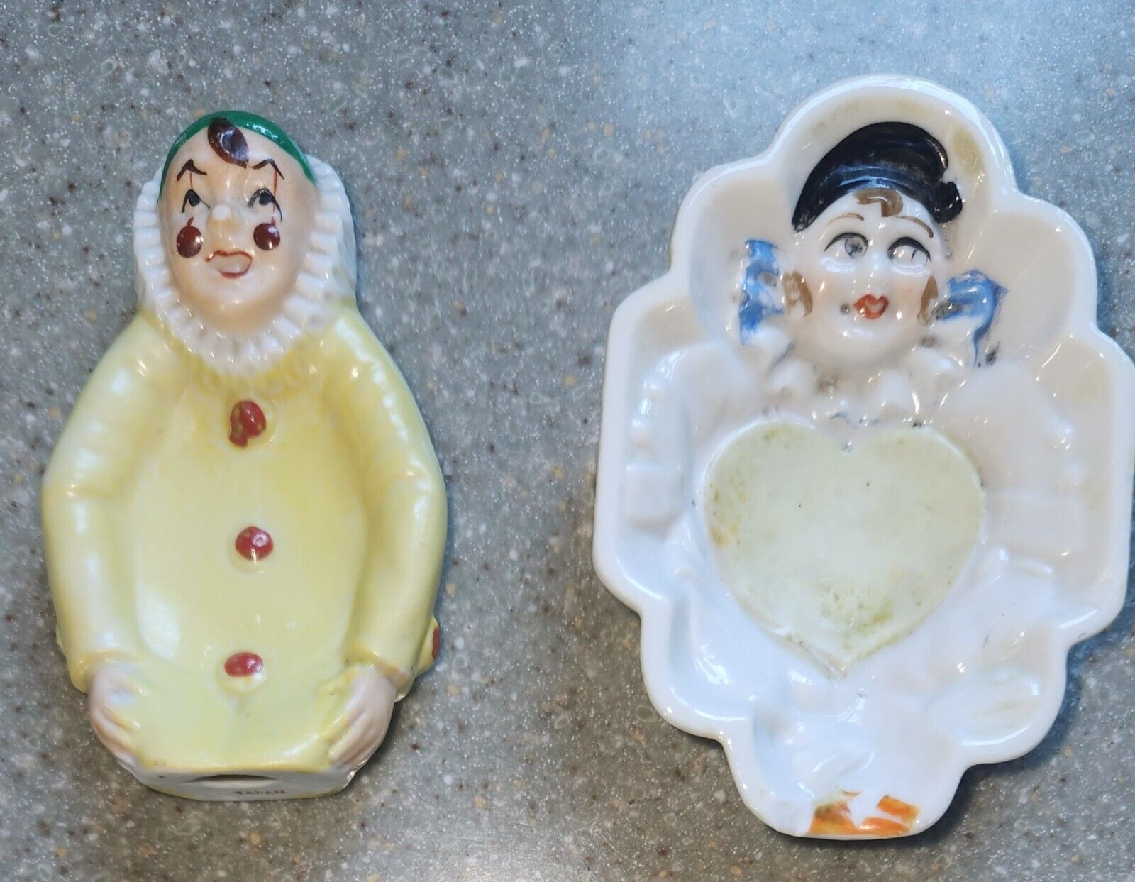 Vintage MCM LOT Mime Clown + Queen Hearts Pierrot Trinket Gum ceramic Dish Japan