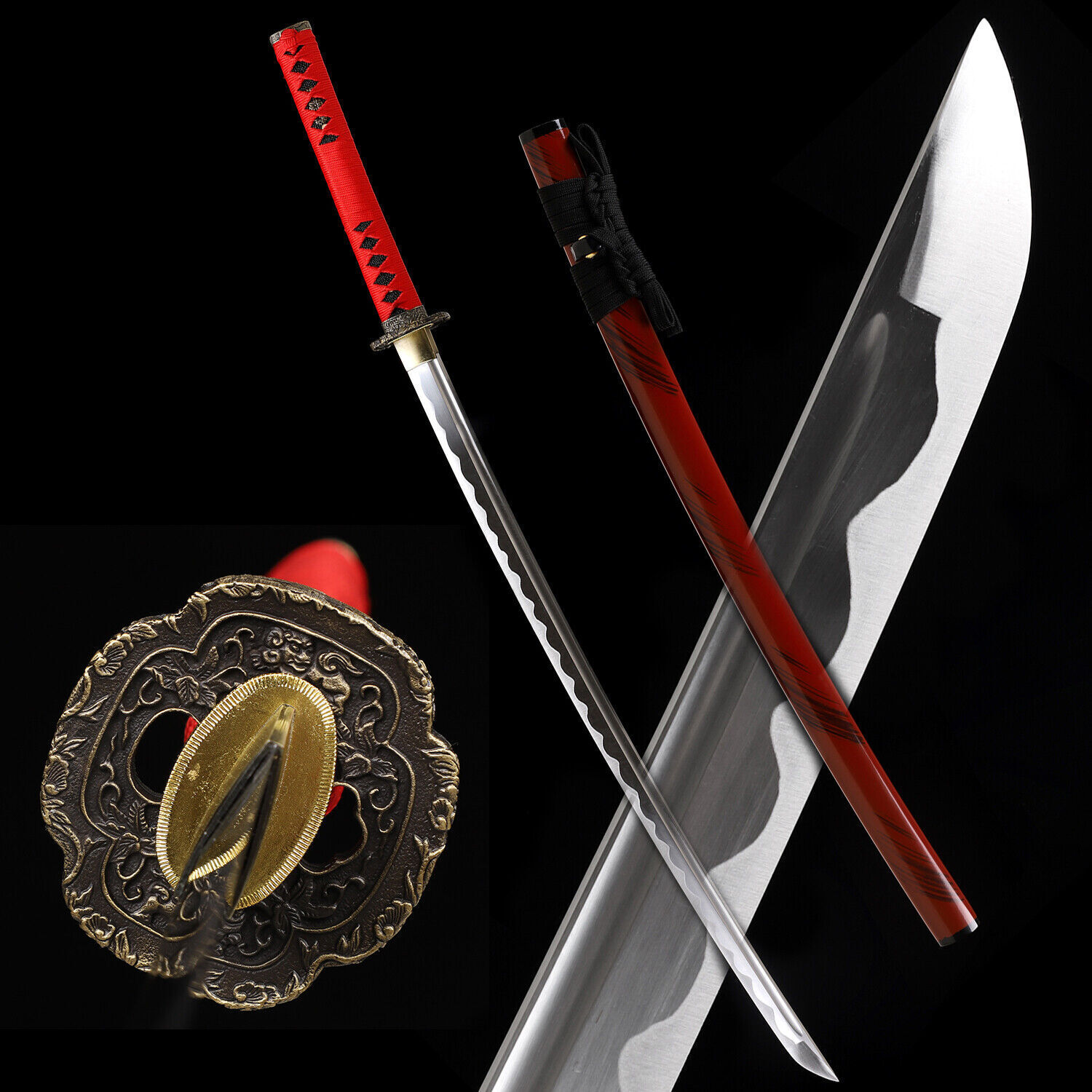 41'' Polished Japanese Samurai Sword Katana 1095 Carbon Steel Full Tang Sharp