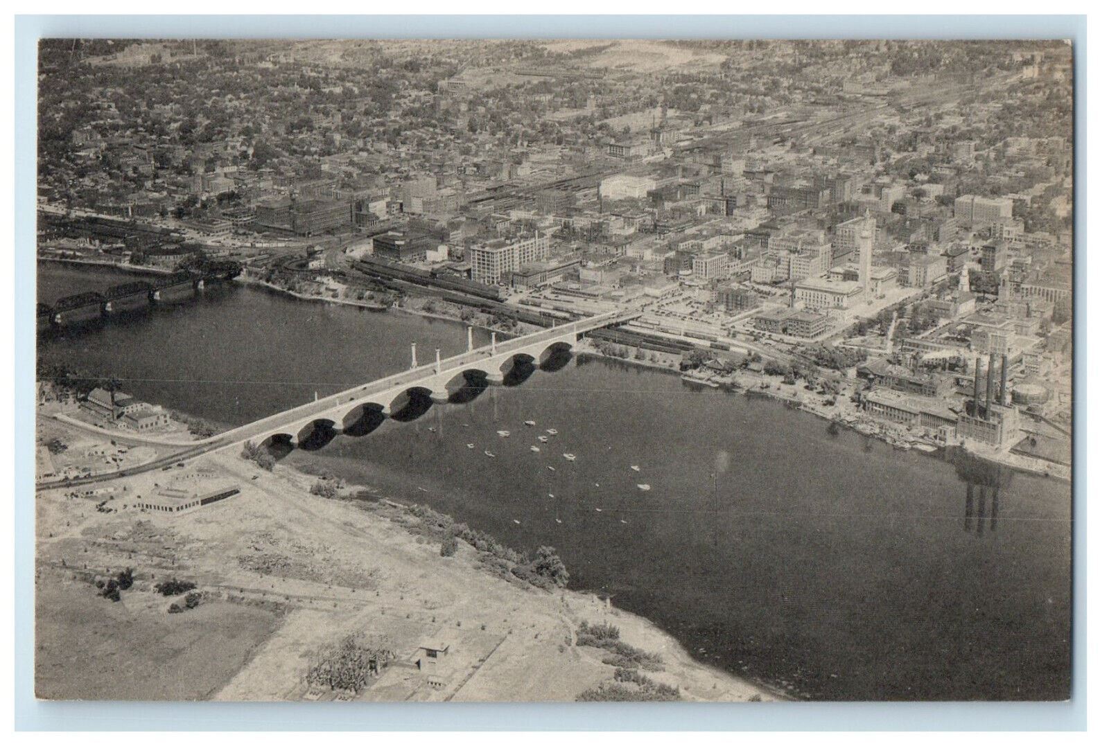 c1940s Memorial Bridge, Springfield Massachusetts MA Unposted Postcard