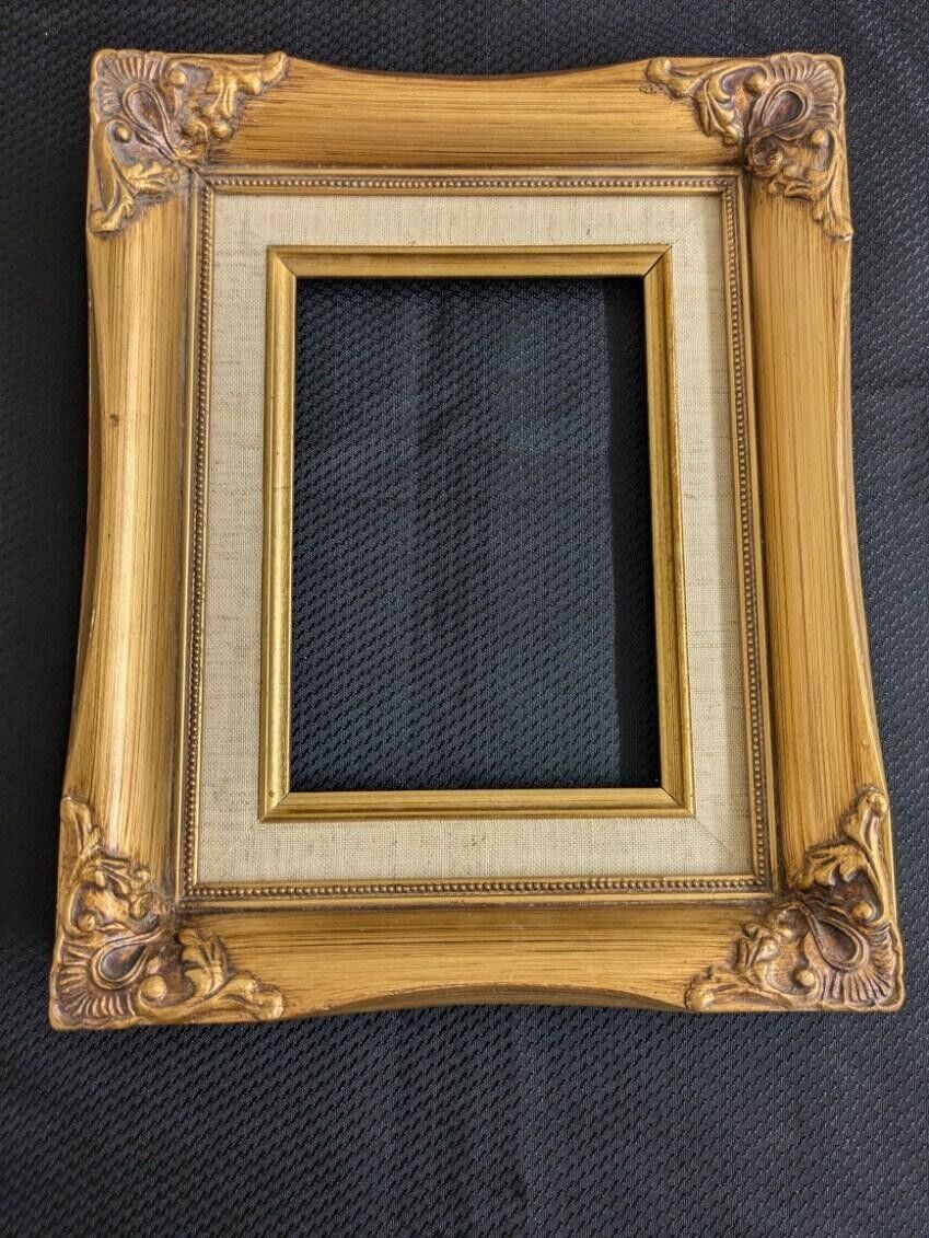 Vtg painted and antiqued gold and cloth fancy frame