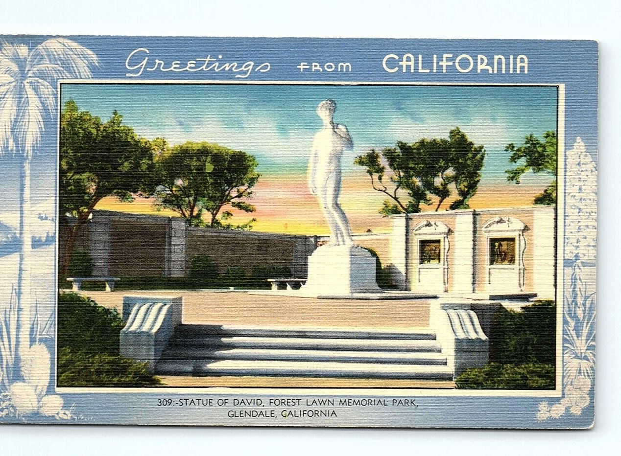 Greetings from California Statue of David Forest Lawn Memorial Park 1568
