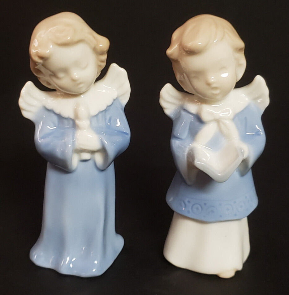 Beautiful Angels Figurines Light Blue Choir Singing Candle Hymn