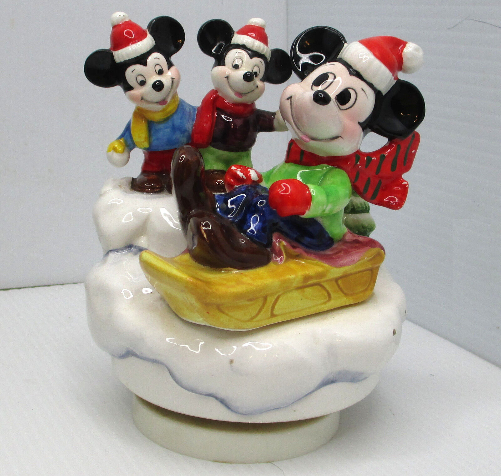 Vintage Schmid Disney Mickey Christmas Music Box FROSTY THE SNOWMAN Winter Games