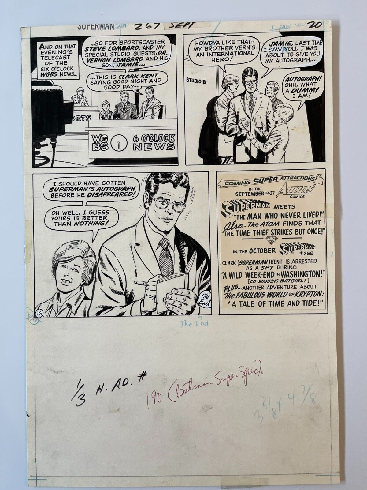 Superman 267 Page 16 Original Comic Art Interior Page Curt Swan (1973)
