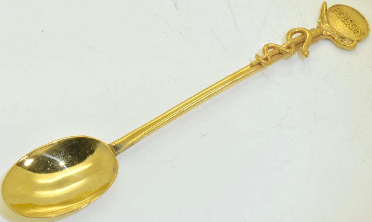 Antique  Victorian Doctor's Medicine  Poison Spoon 18k Gild  Silver