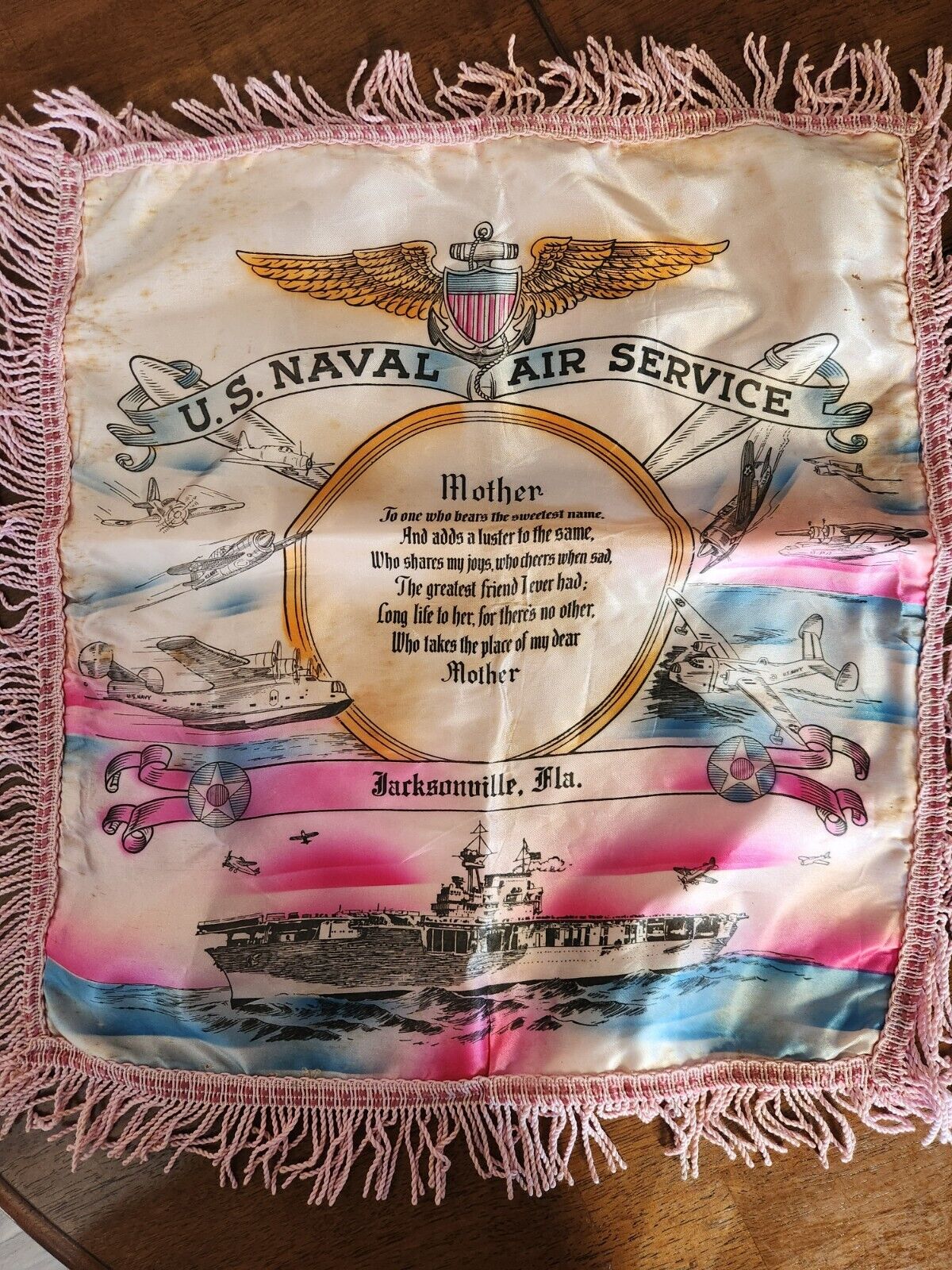 WW2 WWII US Navy Mother Homefront Pillow Naval Air Service Jacksonville Fl