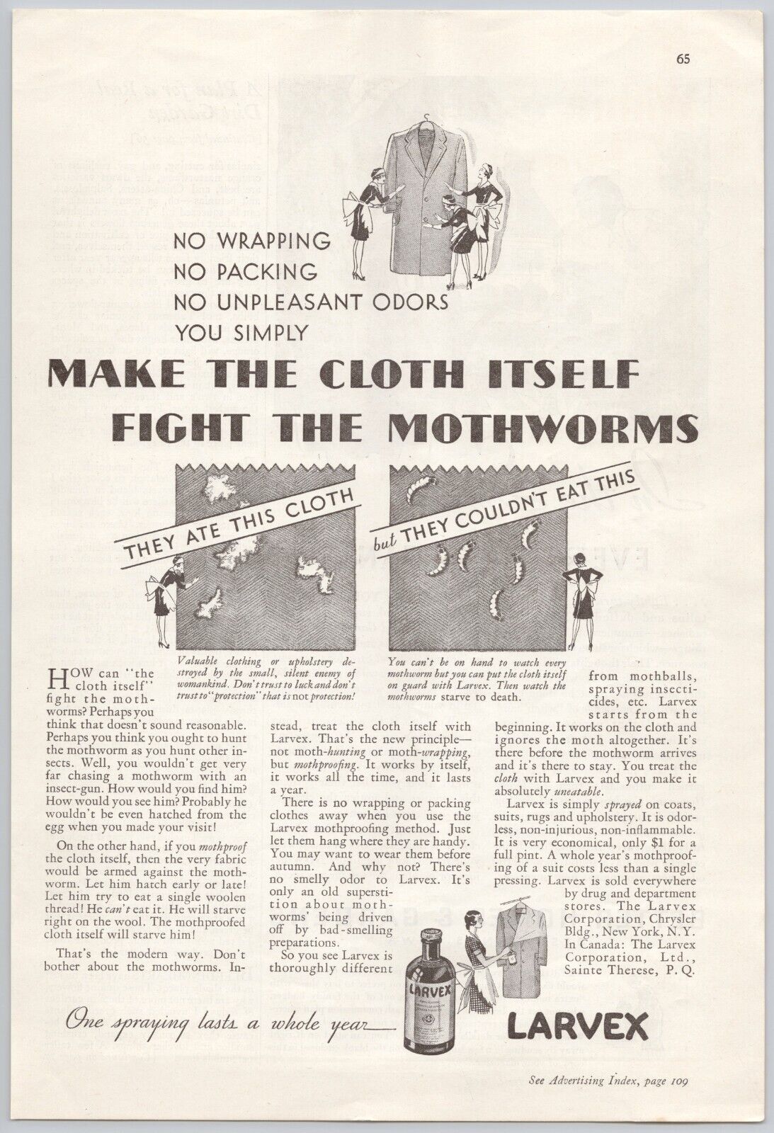 1932 Better Homes & Gardens Vintage Print Ad Larvex Moth Worms Clothes