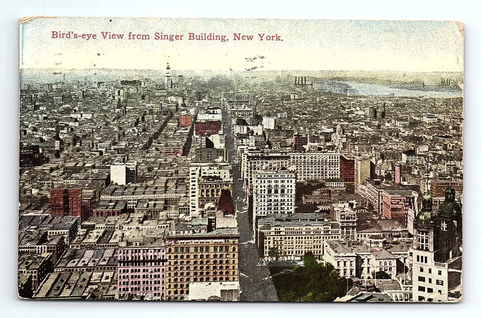 Bird\'s Eye View From Singer Building New York NY Vintage Postcard