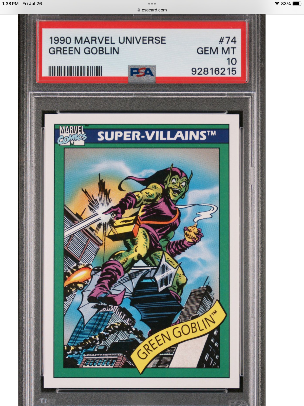 1990 Impel Marvel Universe Card # 74 Green Goblin PSA 10 GEM 💎 MINT