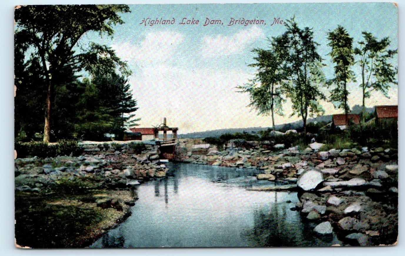 BRIDGETON, ME Maine ~ HIGHLAND LAKE DAM c1900s Cumberland County Postcard