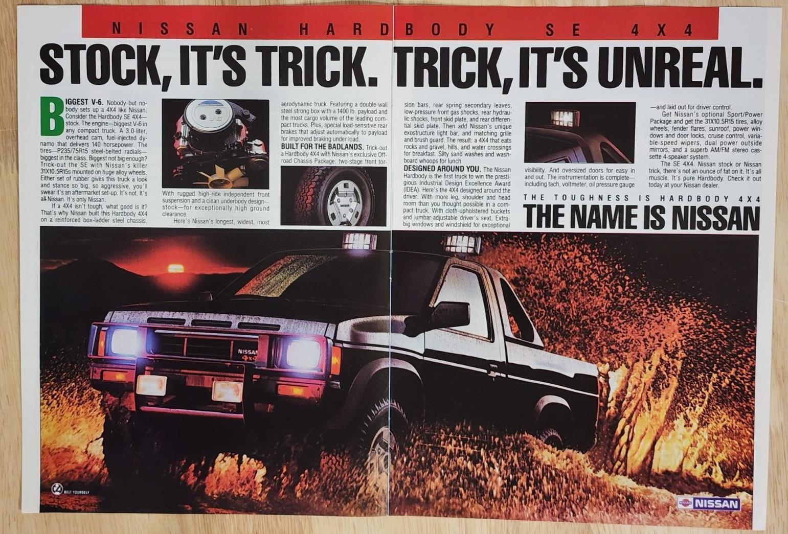 The Name Is Nissan 4x4 SE Hardbody Truck 2-page Vintage Print Ad Stock Its Trick