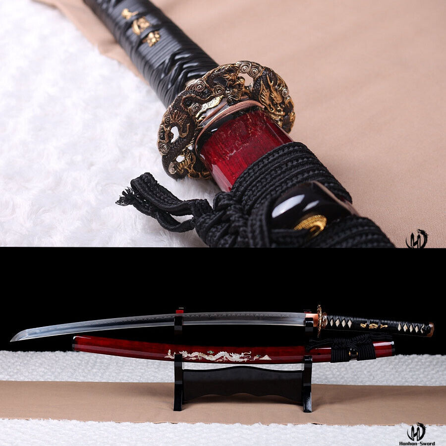 Shihozume Clay Tempered Japanese Katana Samurai Sword Full Tang Real Shell Saya