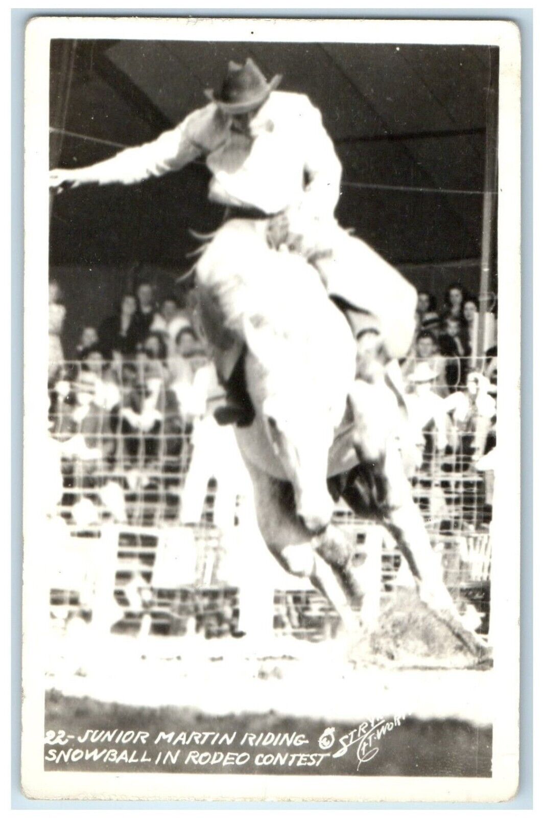 c1940's Junior Martin Riding Snowball In Rodeo Contest RPPC Photo Postcard