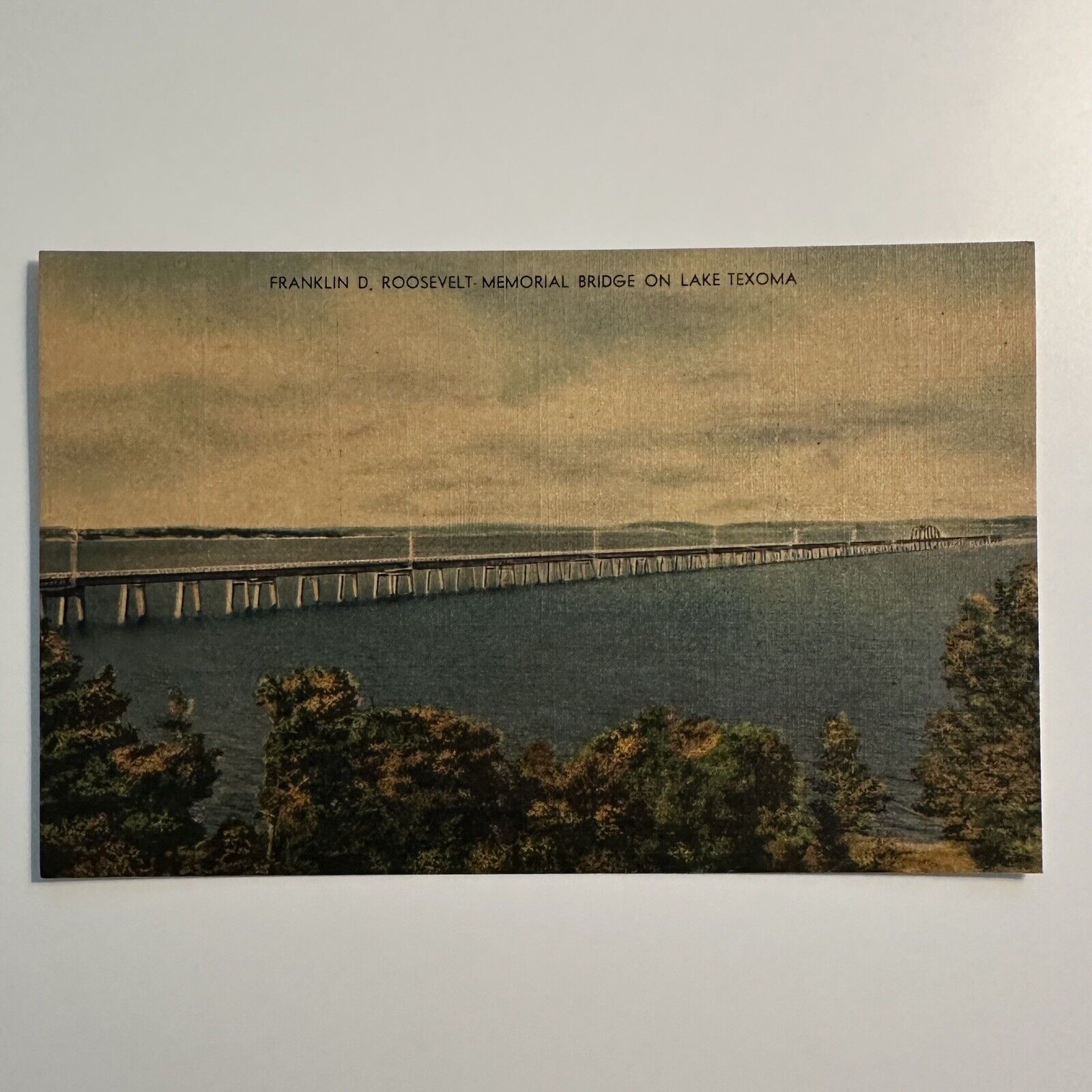 Postcard Franklin D. Roosevelt Bridge Lake Texoma Vintage Unposted c1940s Linen