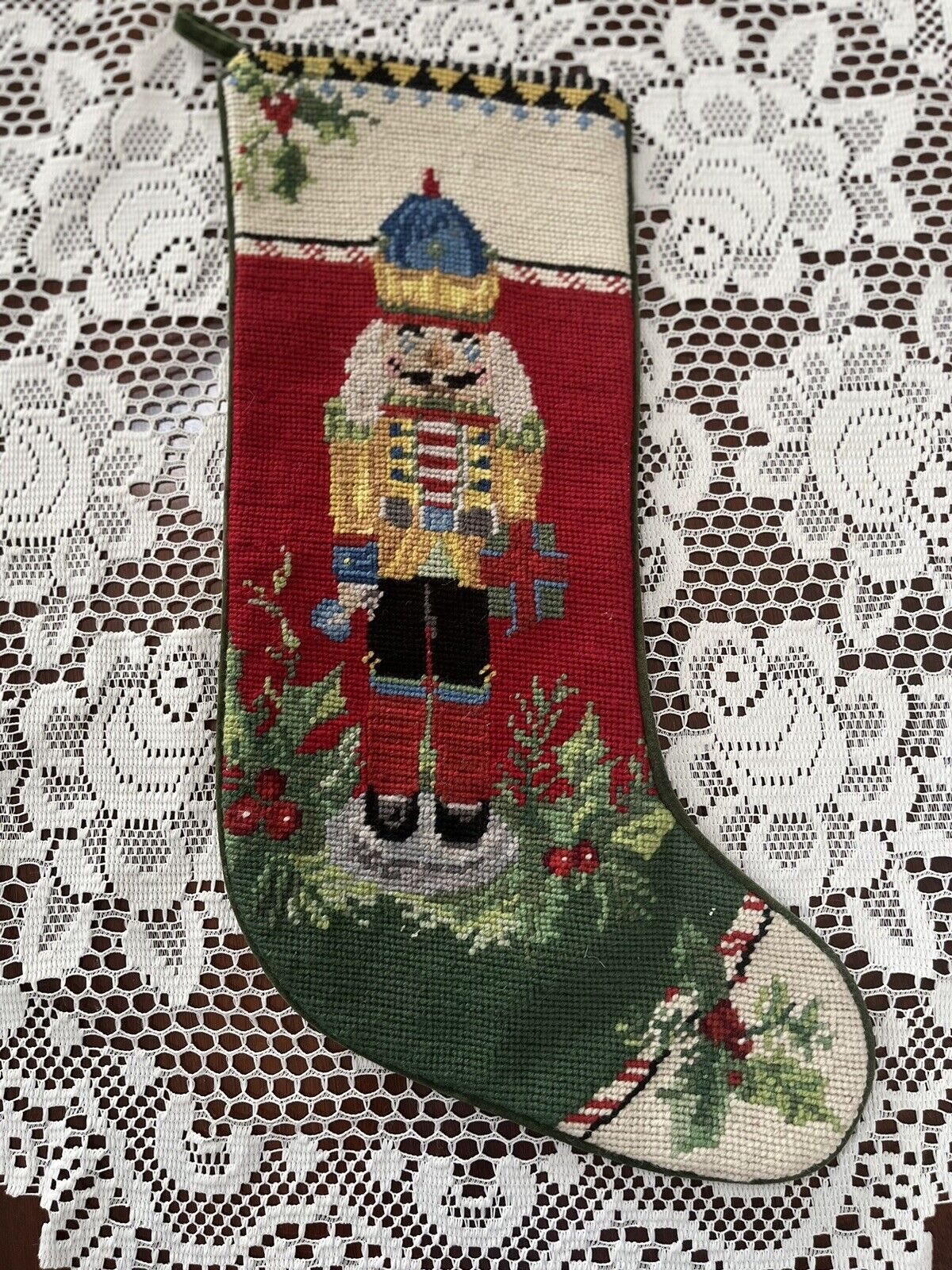 20x7 - I have over 50+ Needlepoint Christmas Stockings - RED NUTCRACKER Fritz