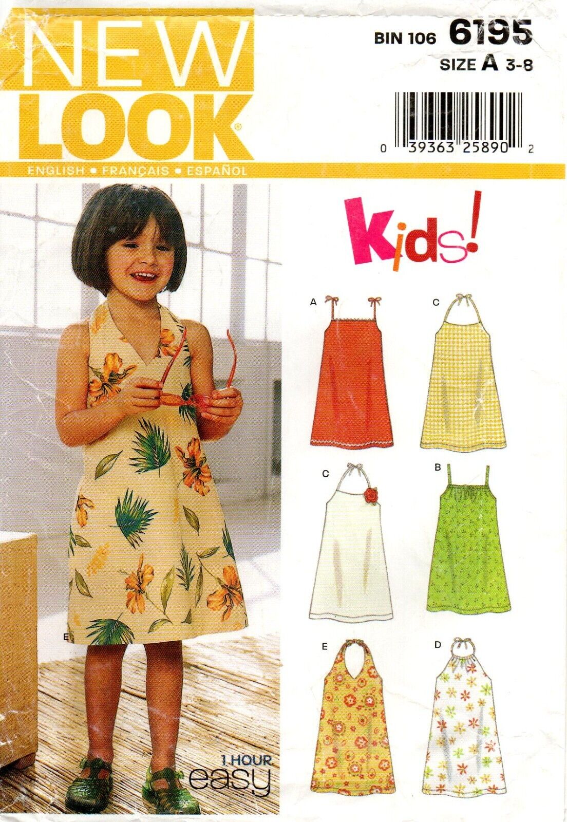 New Look 6195 Little Girl Halter Strappy Sundress Pattern Sizes 3 - 8 UNCUT