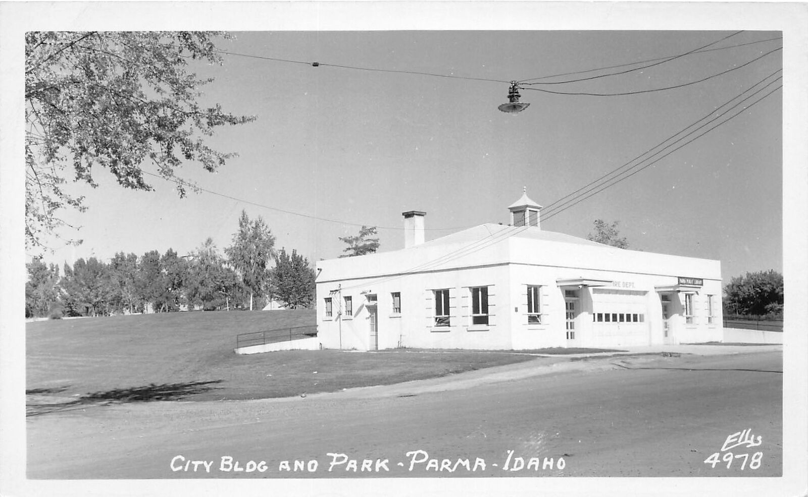 G36/ Parma Idaho RPPC Postcard 1952 City Building and Park