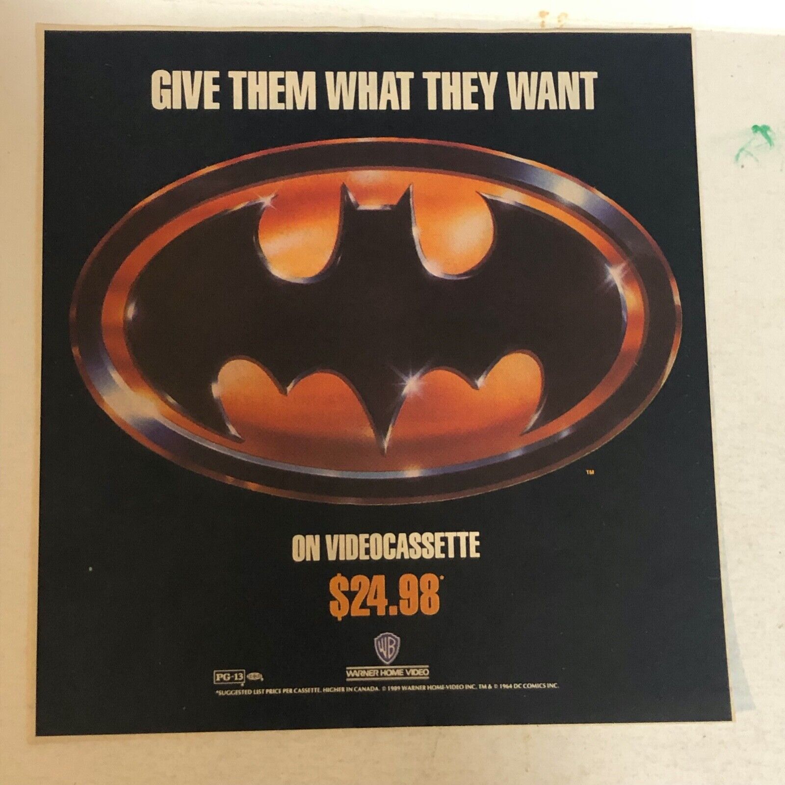 1989 Batman On Videocassette Vintage Print Ad Advertisement Michael Keaton pa27