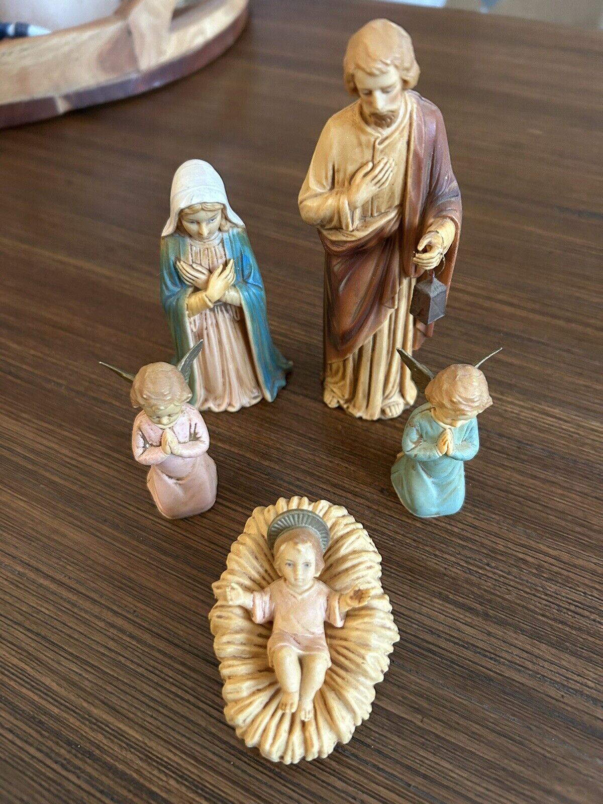 1960s Holy Family Nativity Figure Mary Joseph Baby Jesus Plastic Hong Kong 5 Pc