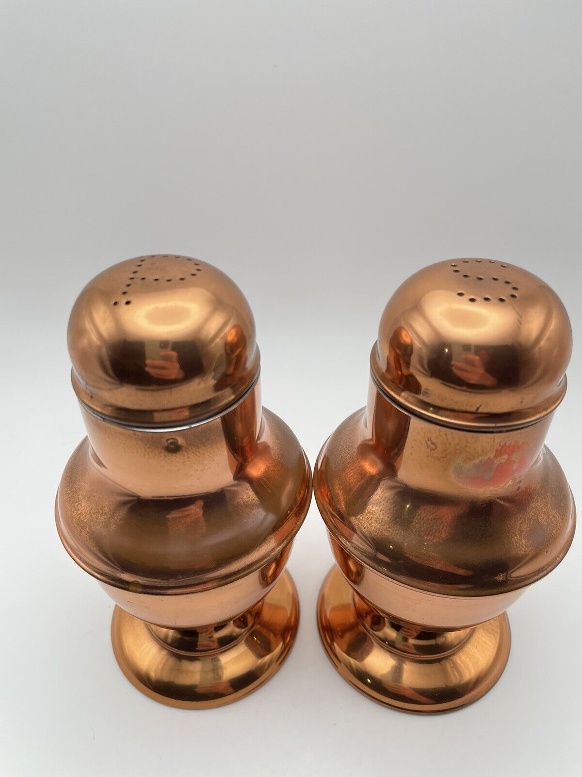 Vintage Oversize Copper SALT and PEPPER Shakers Great Condition Beautiful
